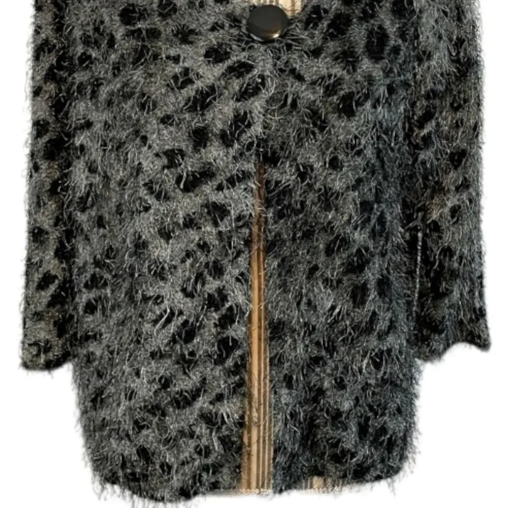 Vintage Isela Fuzzy Animal Print Cardigan Sweater In A Size Medium - Picture 6 of 15